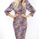 Little Mistress Multi Spot Print Shirred Midi