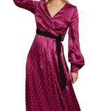 Little Mistress Tasmin Mulberry Polka-Dot Asymmetric Maxi Wrap Dress product image