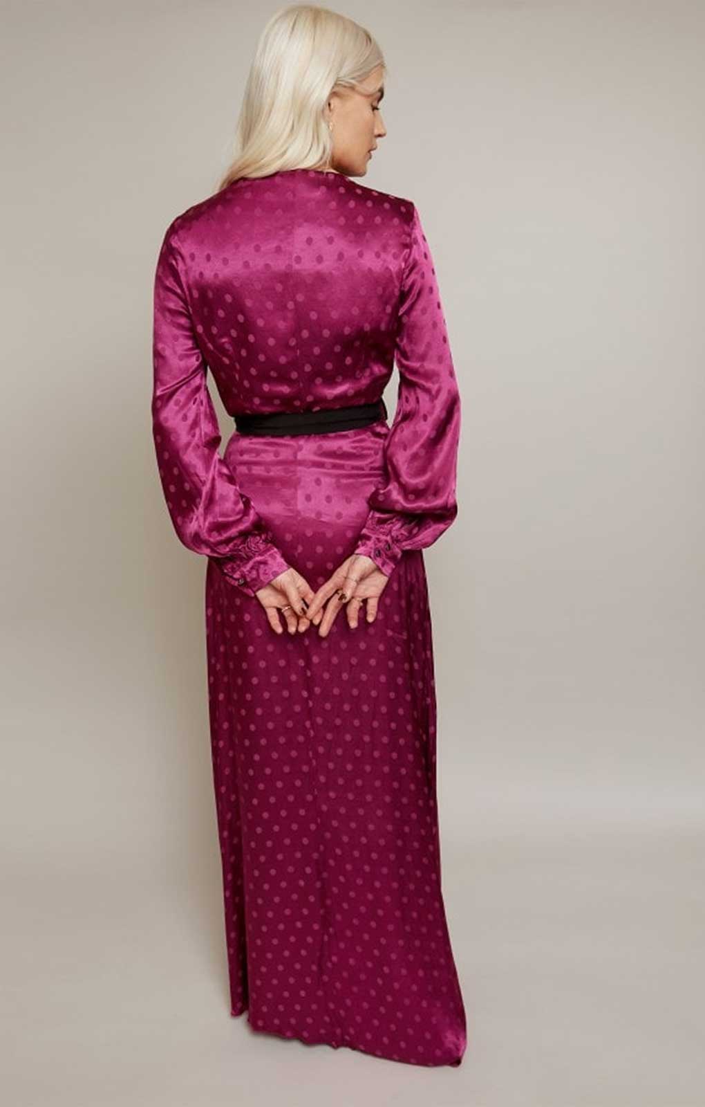 Little Mistress Tasmin Mulberry Polka-Dot Asymmetric Maxi Wrap Dress product image