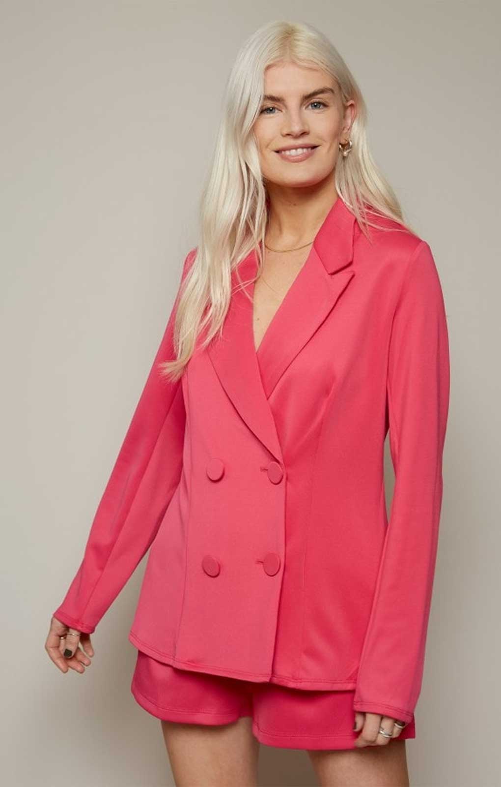 Hot Pink Double-Breasted Belted Blazer product image