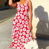 Little Mistress By Vogue Williams Red Floral Print Tiered Midaxi Dress