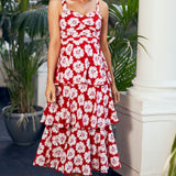 Little Mistress By Vogue Williams Red Floral Print Tiered Midaxi Dress