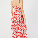 Little Mistress By Vogue Williams Red Floral Print Tiered Midaxi Dress