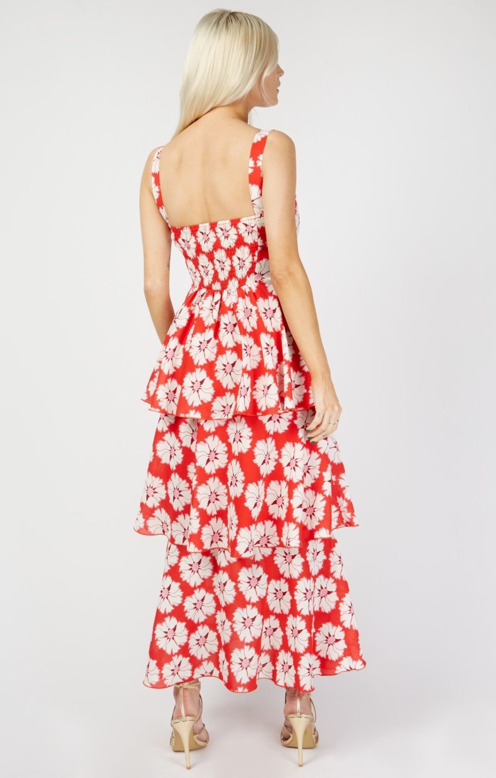 Red Floral Tiered Midaxi Dress