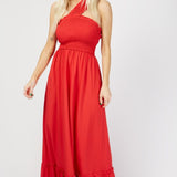 Little Mistress By Vogue Williams Red Shirred One-Shoulder Maxi Dress product image