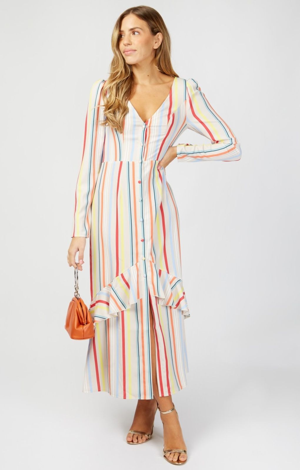 Little Mistress Multi Stripe Midaxi Dress
