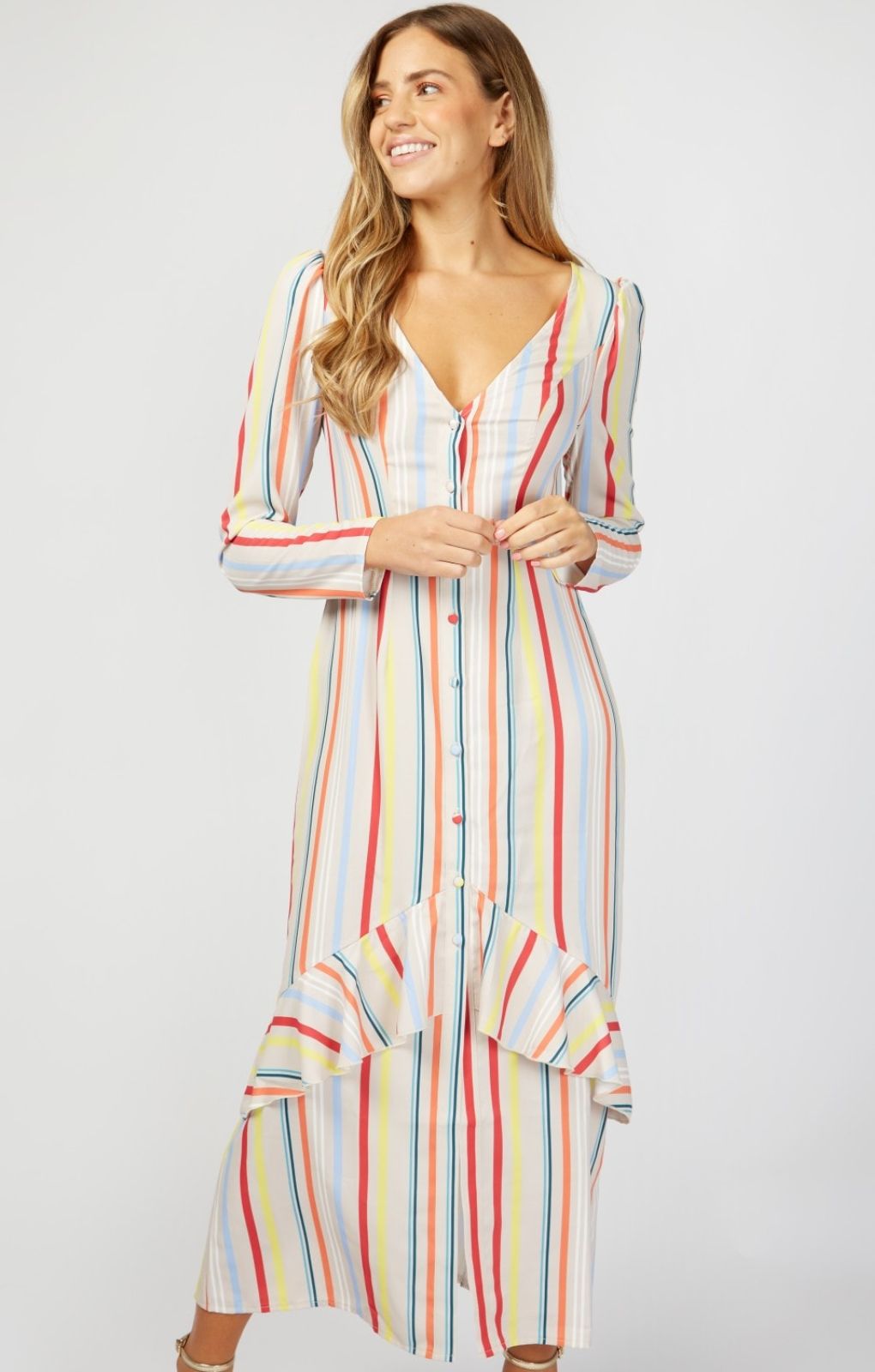 Little Mistress Multi Stripe Midaxi Dress