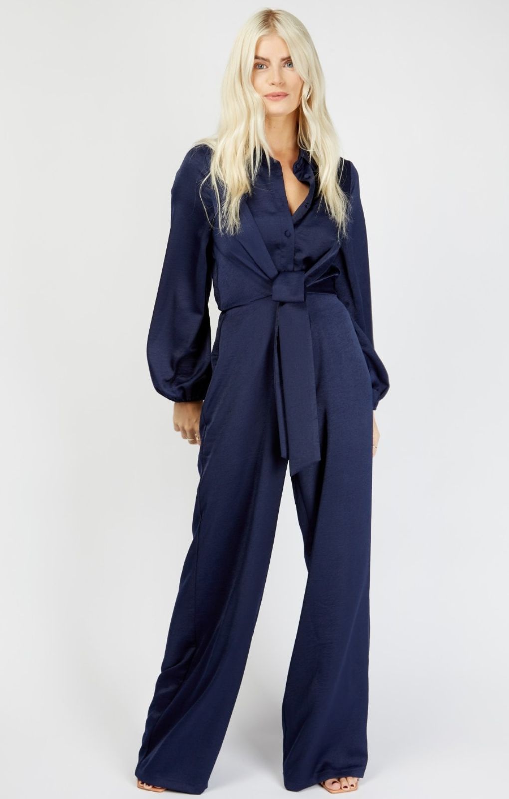 Little Mistress Navy Satin Jumpsuit with Belt product image