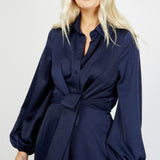 Little Mistress Navy Satin Jumpsuit with Belt