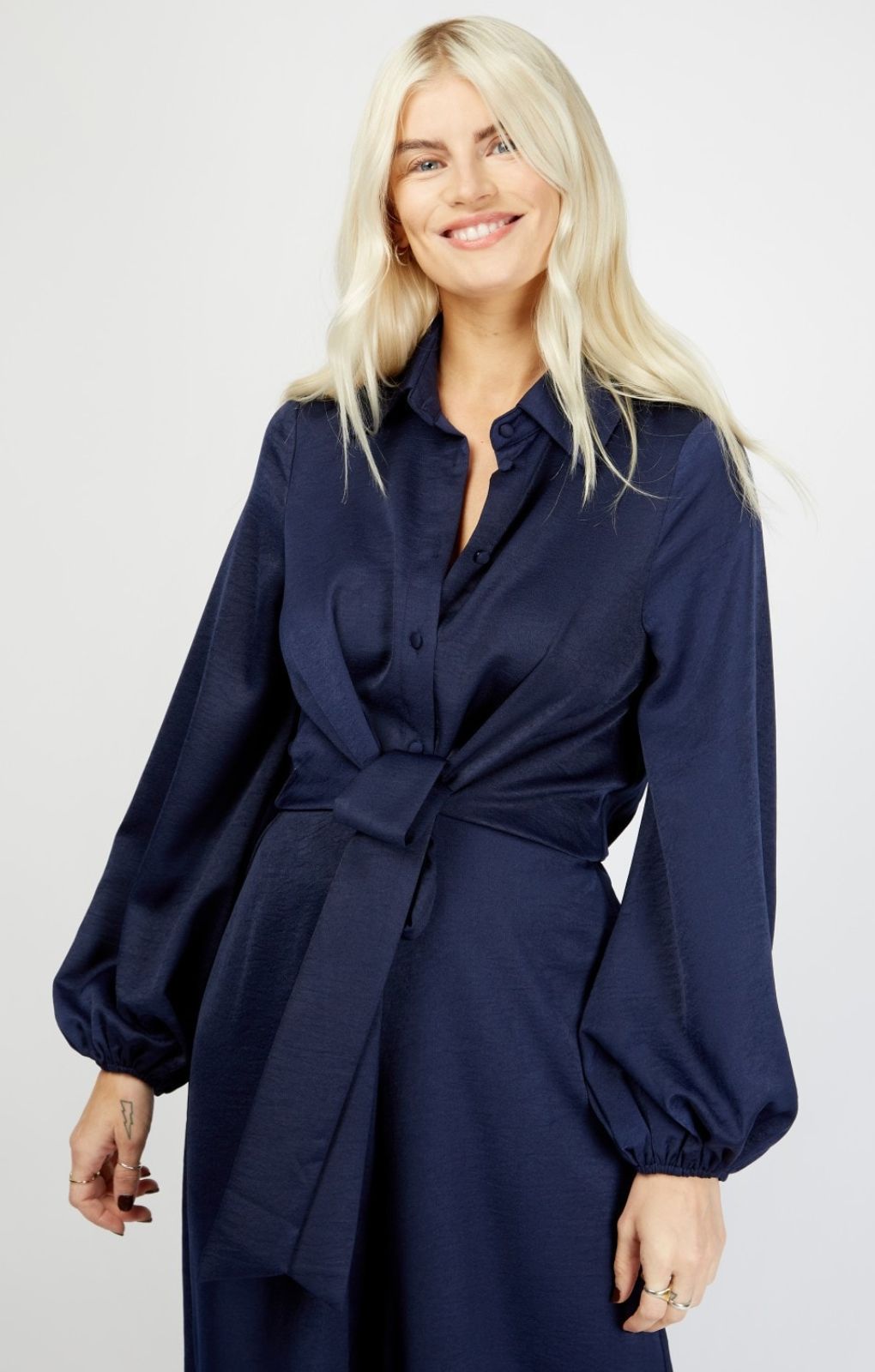 Little Mistress Navy Satin Jumpsuit with Belt