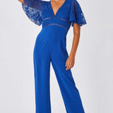 Little Mistress Lela Cerulean Blue Lace Angel Sleeve Jumpsuit