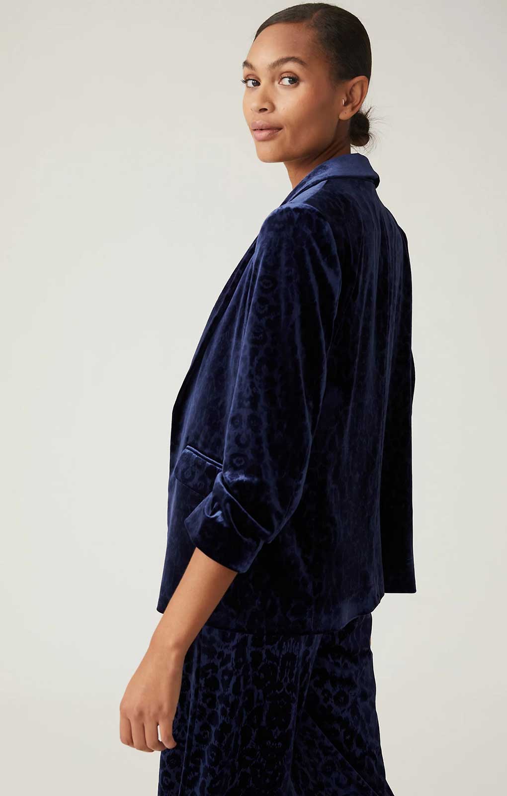 M&S Navy Animal Velvet Trouser Suit Co-Ord