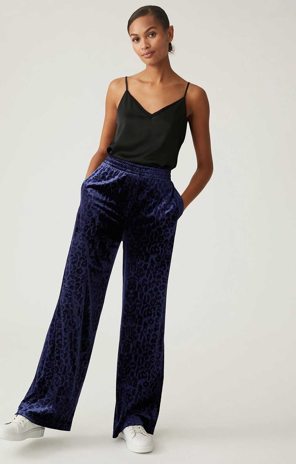 M&S Navy Animal Velvet Trouser Suit Co-Ord