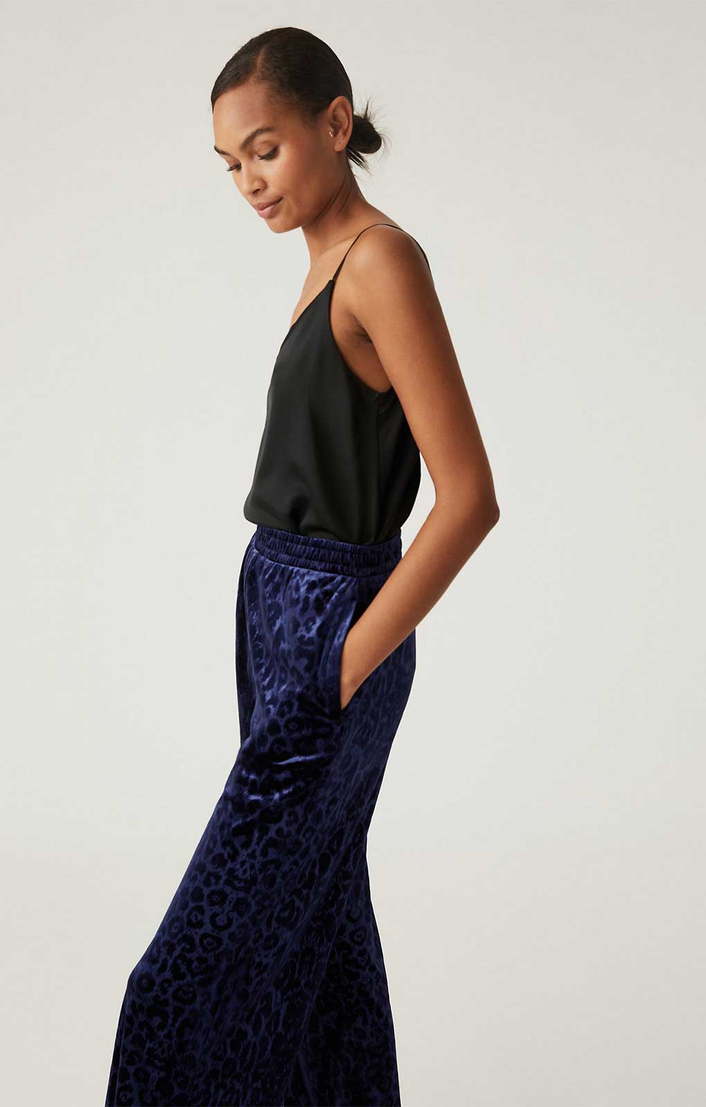 M&S Navy Animal Velvet Trouser Suit Co-Ord