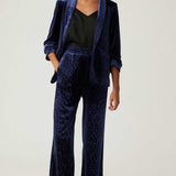 M&S Navy Animal Velvet Trouser Suit Co-Ord