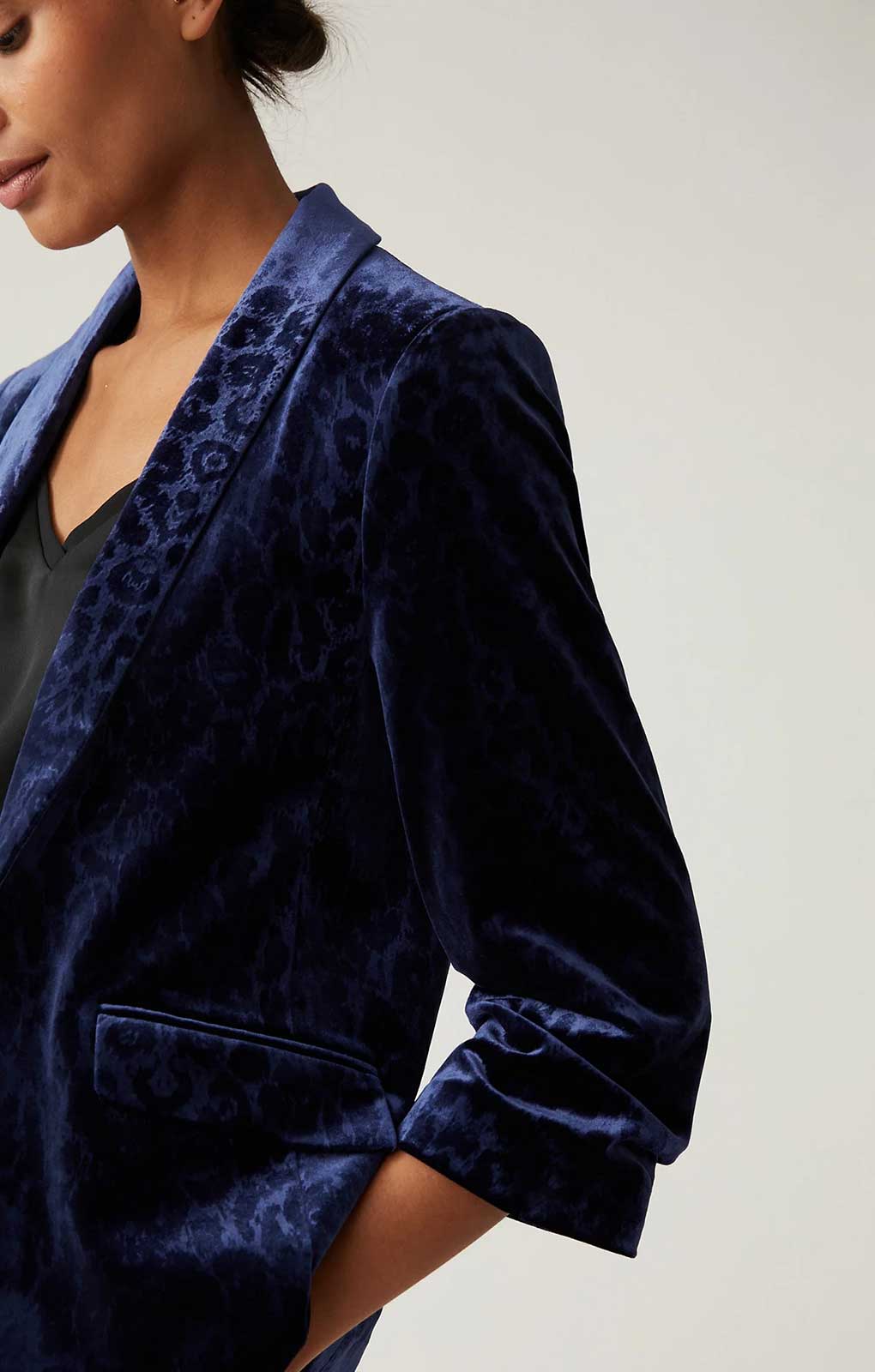 M&S Navy Animal Velvet Trouser Suit Co-Ord