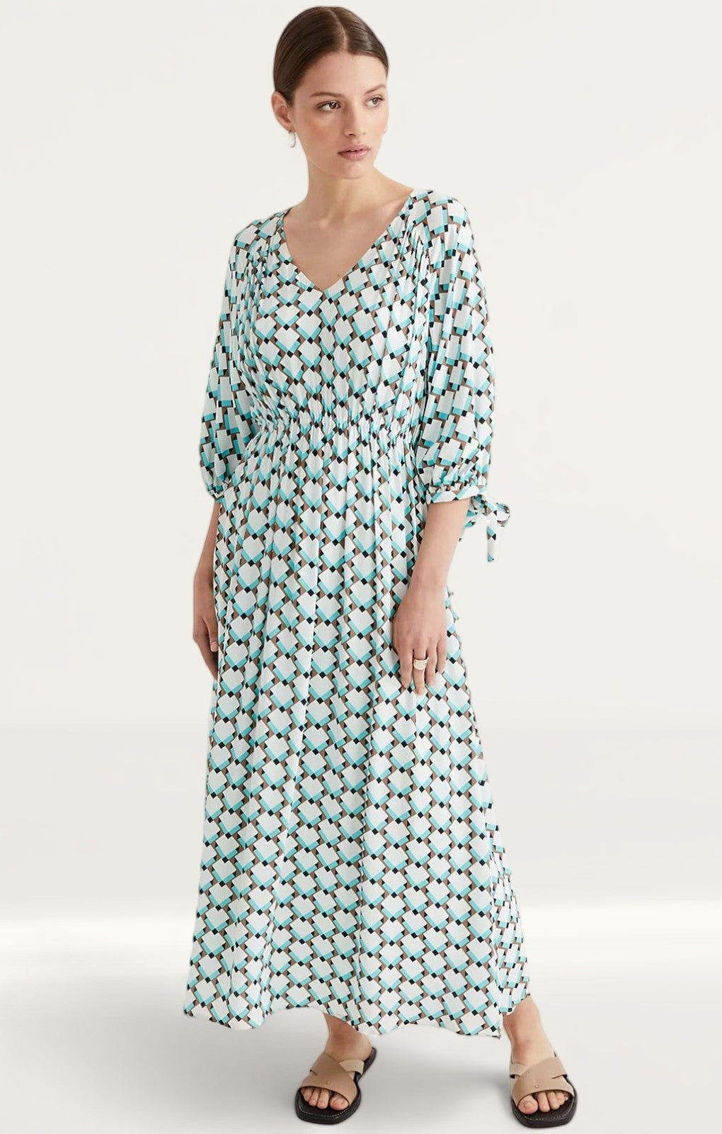 M&S Autograph Geometric V-Neck Midaxi Waisted Dress