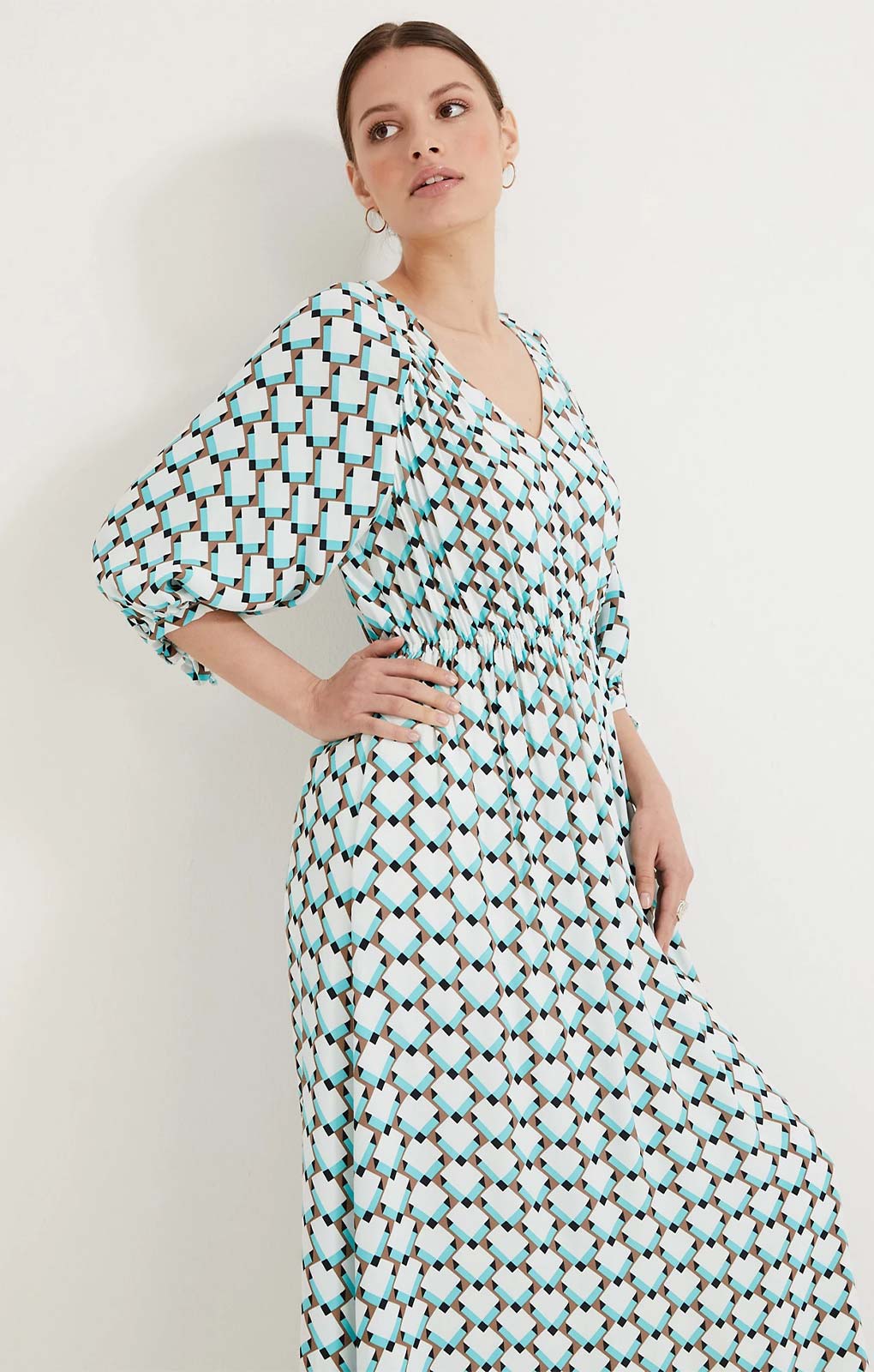 M&S Autograph Geometric V-Neck Midaxi Waisted Dress product image