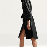 M&S Black Leather Belted Midi Shirt Dress