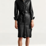 M&S Black Leather Belted Midi Shirt Dress product image
