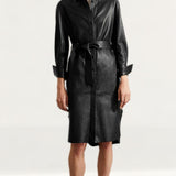 M&S Black Leather Belted Midi Shirt Dress