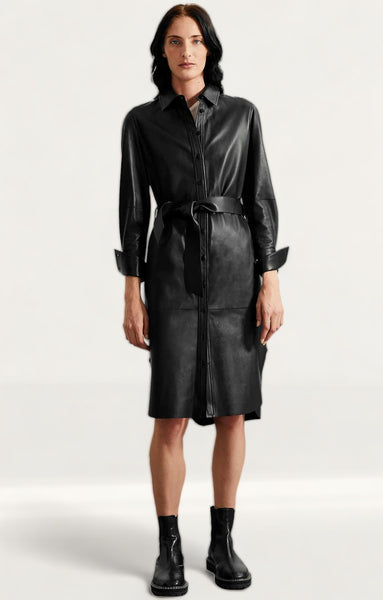 marks and spencer leather dress Leather V-Neck Lace Detail Midi Slip Dress | MOSS | Dresses