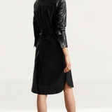 M&S Black Leather Belted Midi Shirt Dress