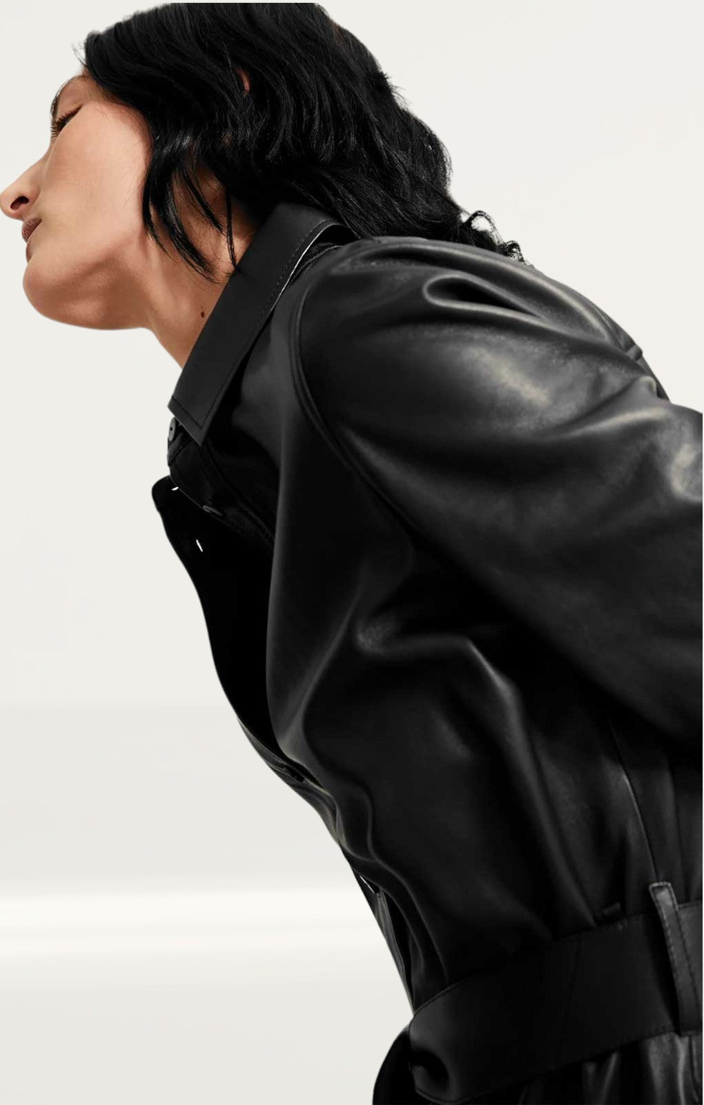 M&S Black Leather Belted Midi Shirt Dress