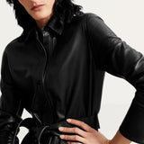 M&S Black Leather Belted Midi Shirt Dress