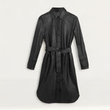 M&S Black Leather Belted Midi Shirt Dress