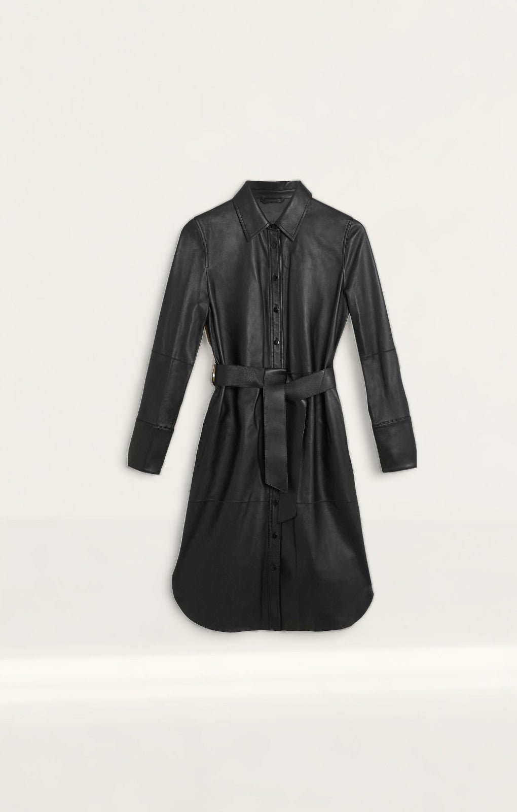 M&S Black Leather Belted Midi Shirt Dress