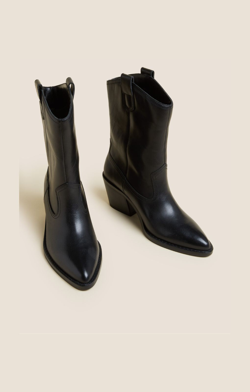 M&S Leather Western Block Heel Ankle Boots - Main Image