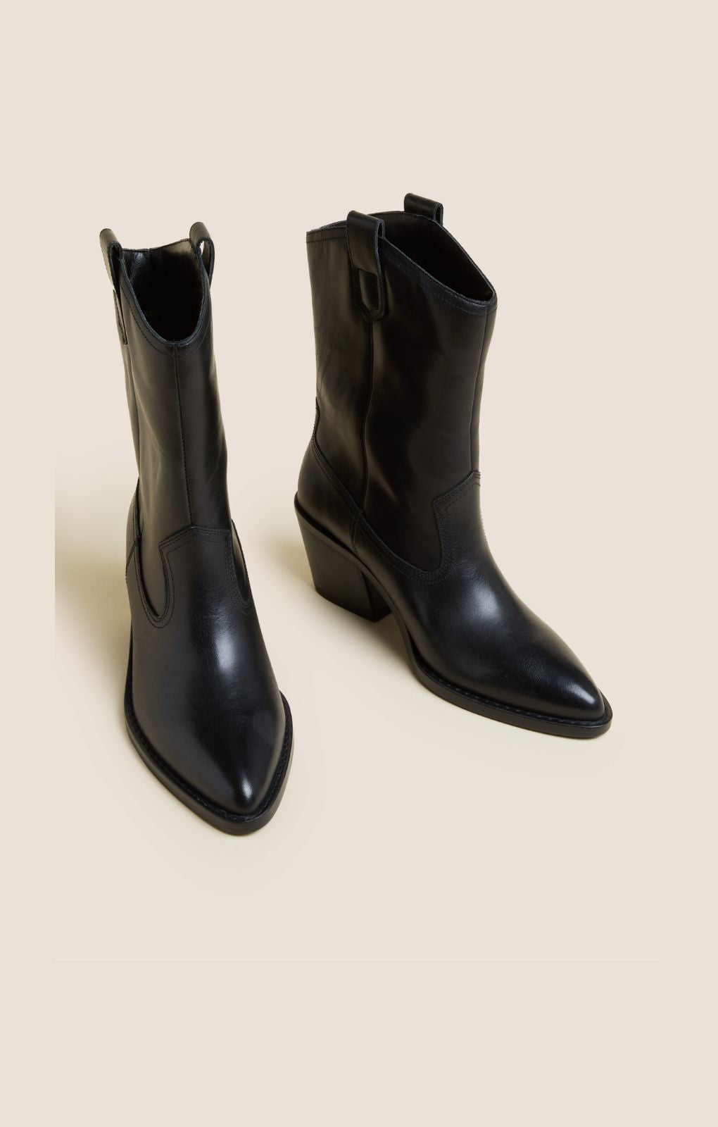M&S Leather Western Block Heel Ankle Boots product image