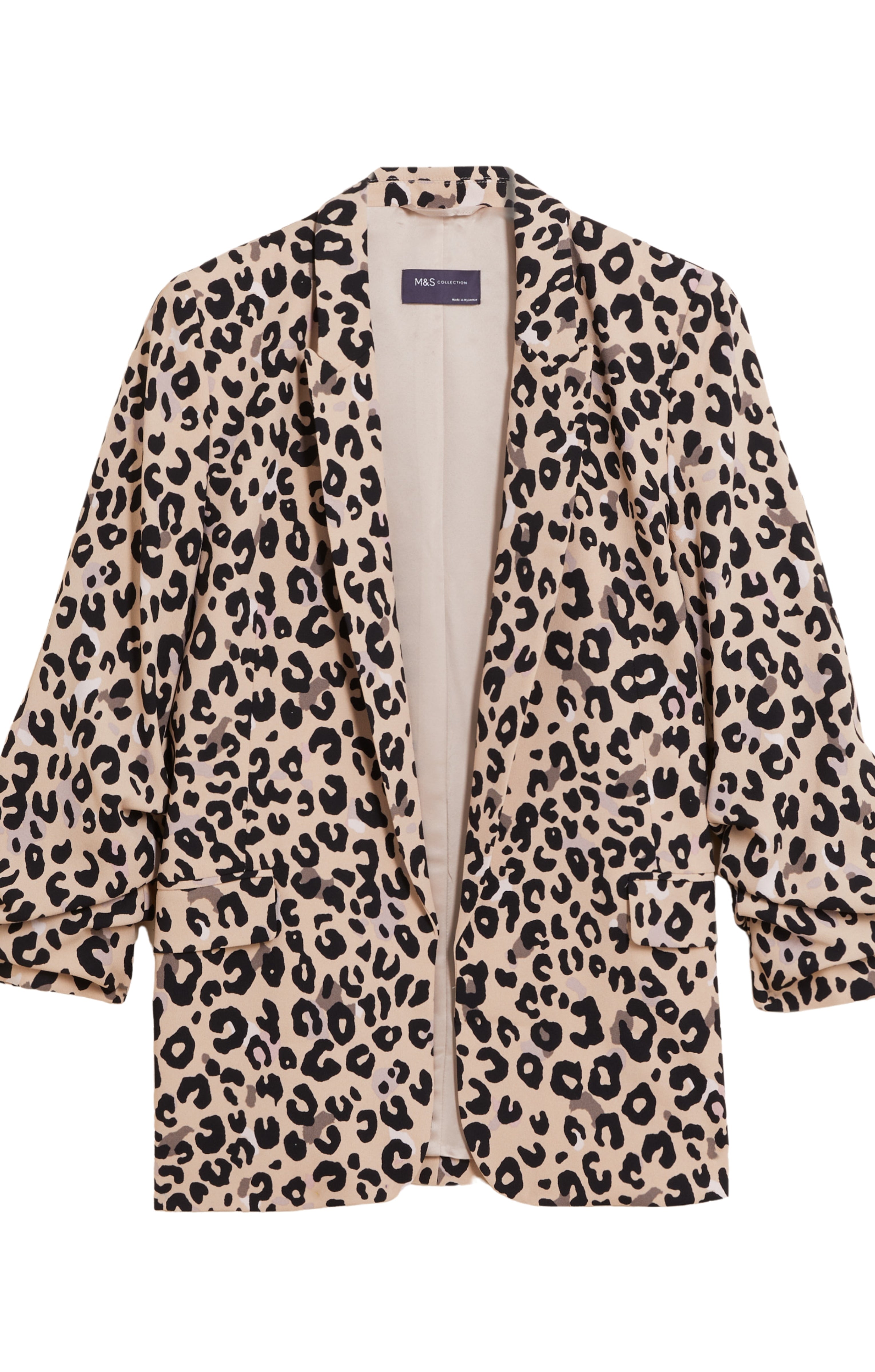 M&S Leopard Crepe Ruched Sleeve Jacket product image