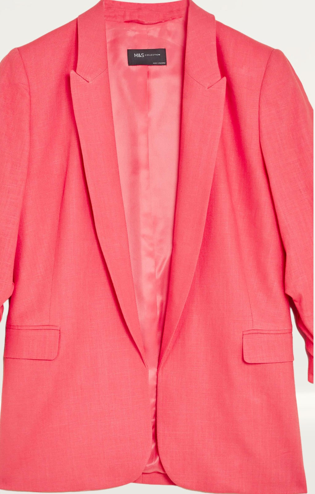 M&S Flamingo Linen Short Viscose Ruched Sleeve Blazer & Trousers product image
