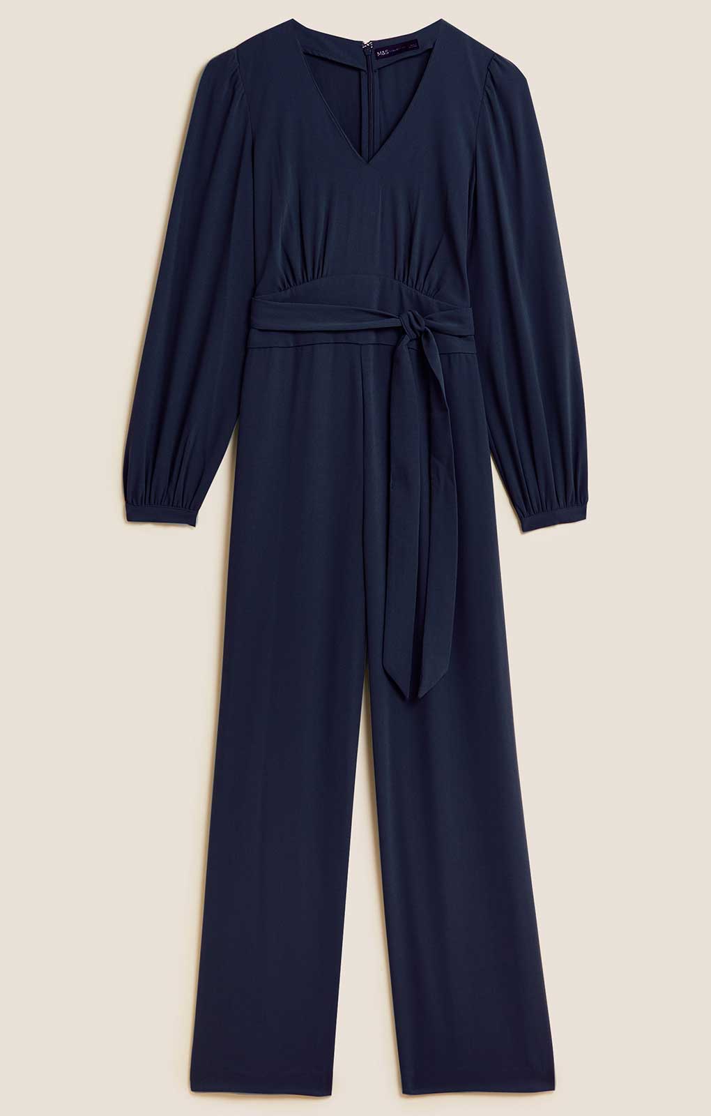 M&S Navy Long Sleeve Wide Leg Jumpsuit
