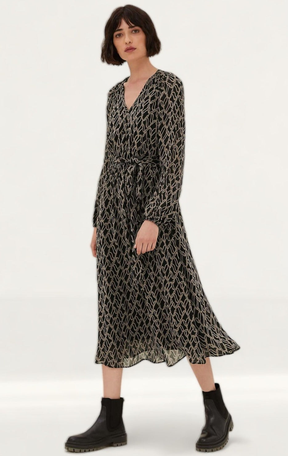M&S Printed V-Neck Tie Front Midi Waisted Dress product image