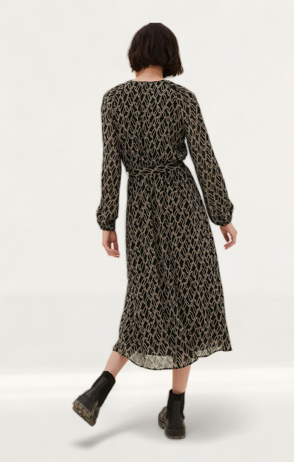M&S Printed V-Neck Tie Front Midi Waisted Dress product image