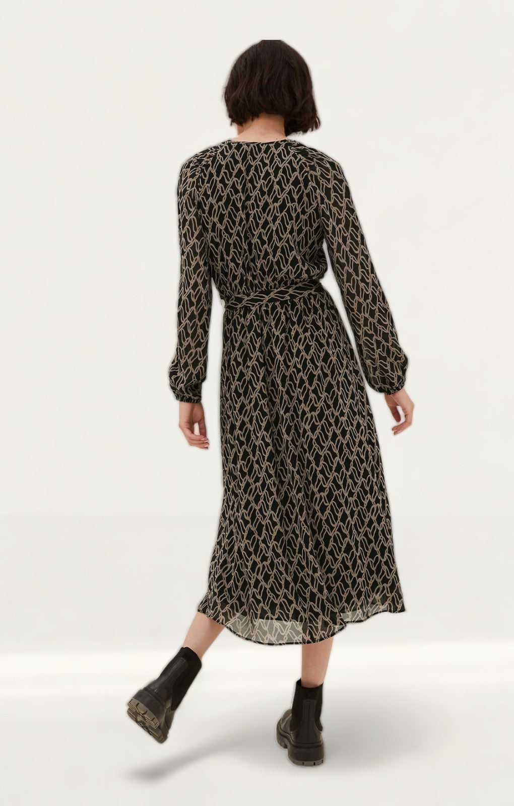 M&S Printed V-Neck Tie Front Midi Waisted Dress