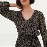M&S Printed V-Neck Tie Front Midi Waisted Dress