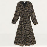 M&S Printed V-Neck Tie Front Midi Waisted Dress