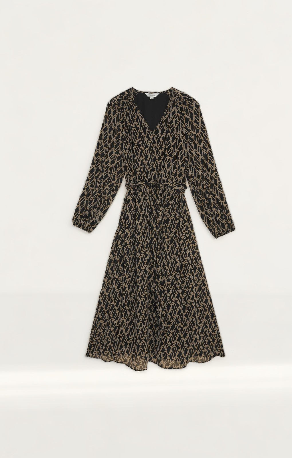 M&S Printed V-Neck Tie Front Midi Waisted Dress
