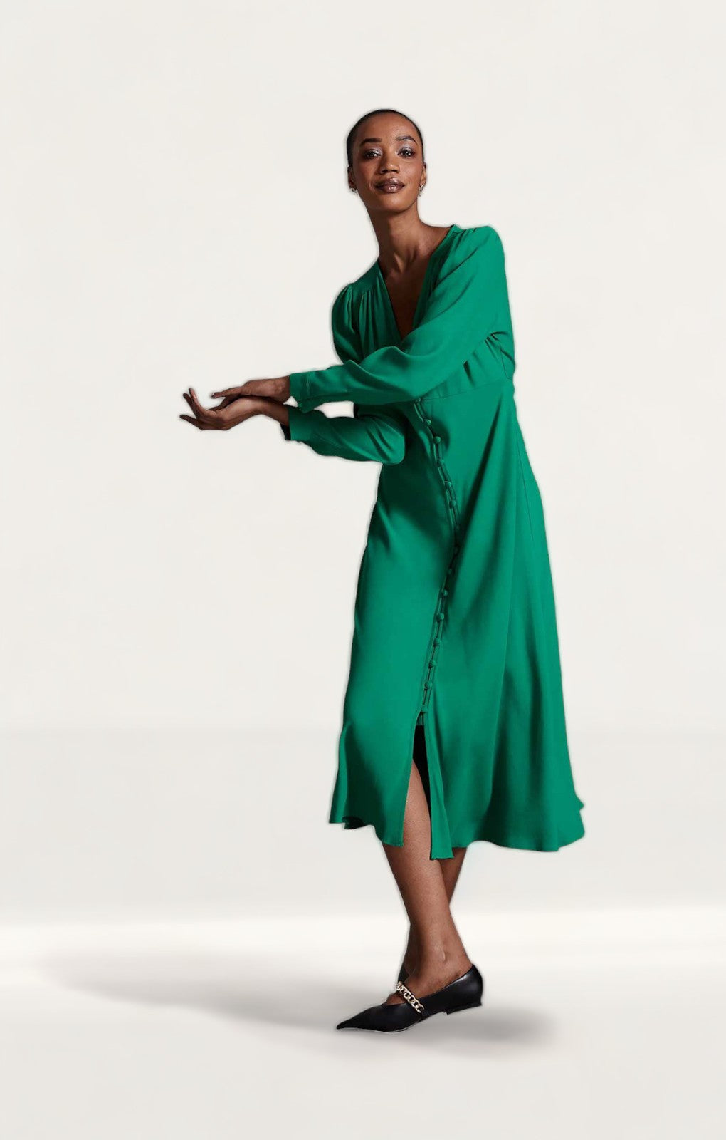 M&S X Ghost Green Long Sleeve Midi Dress