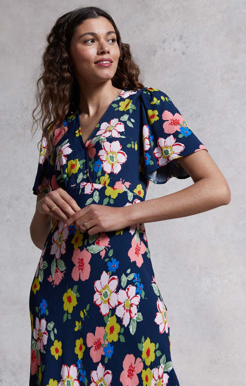 M&S X Ghost Floral Angel Sleeve Midi Dress