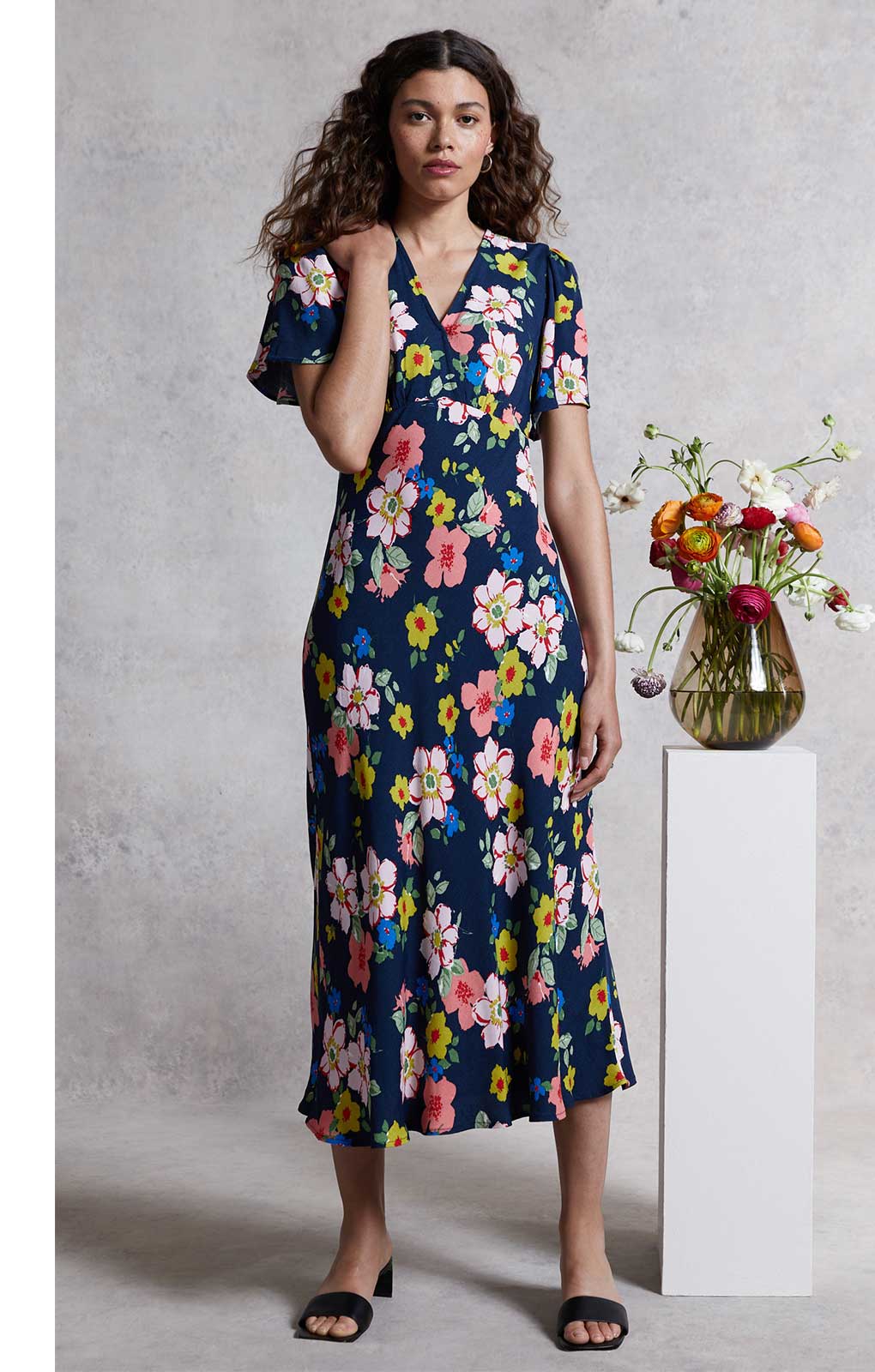 M&S X Ghost Floral Angel Sleeve Midi Dress