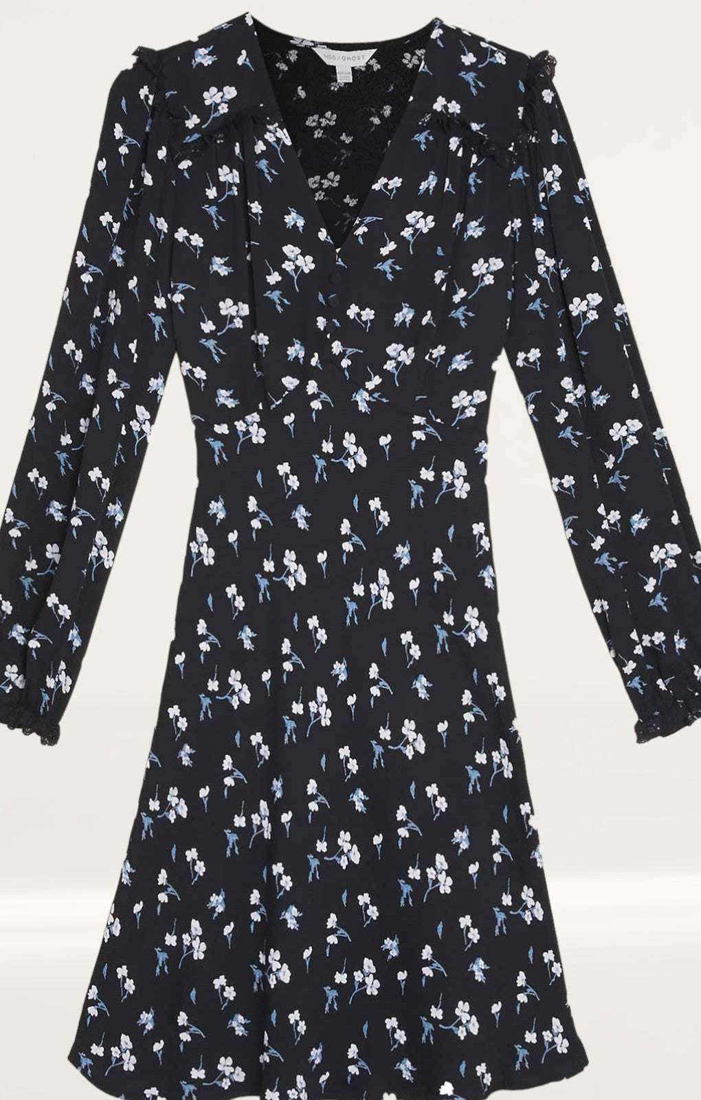 M&S X Ghost Floral Frill Detail Knee Length Tea Dress