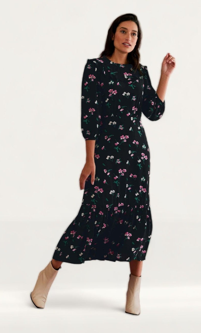 M&S X Ghost Floral Frill Detail Midi Tea Dress