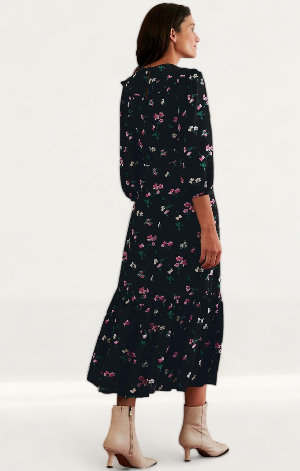 M&S X Ghost Floral Frill Detail Midi Tea Dress