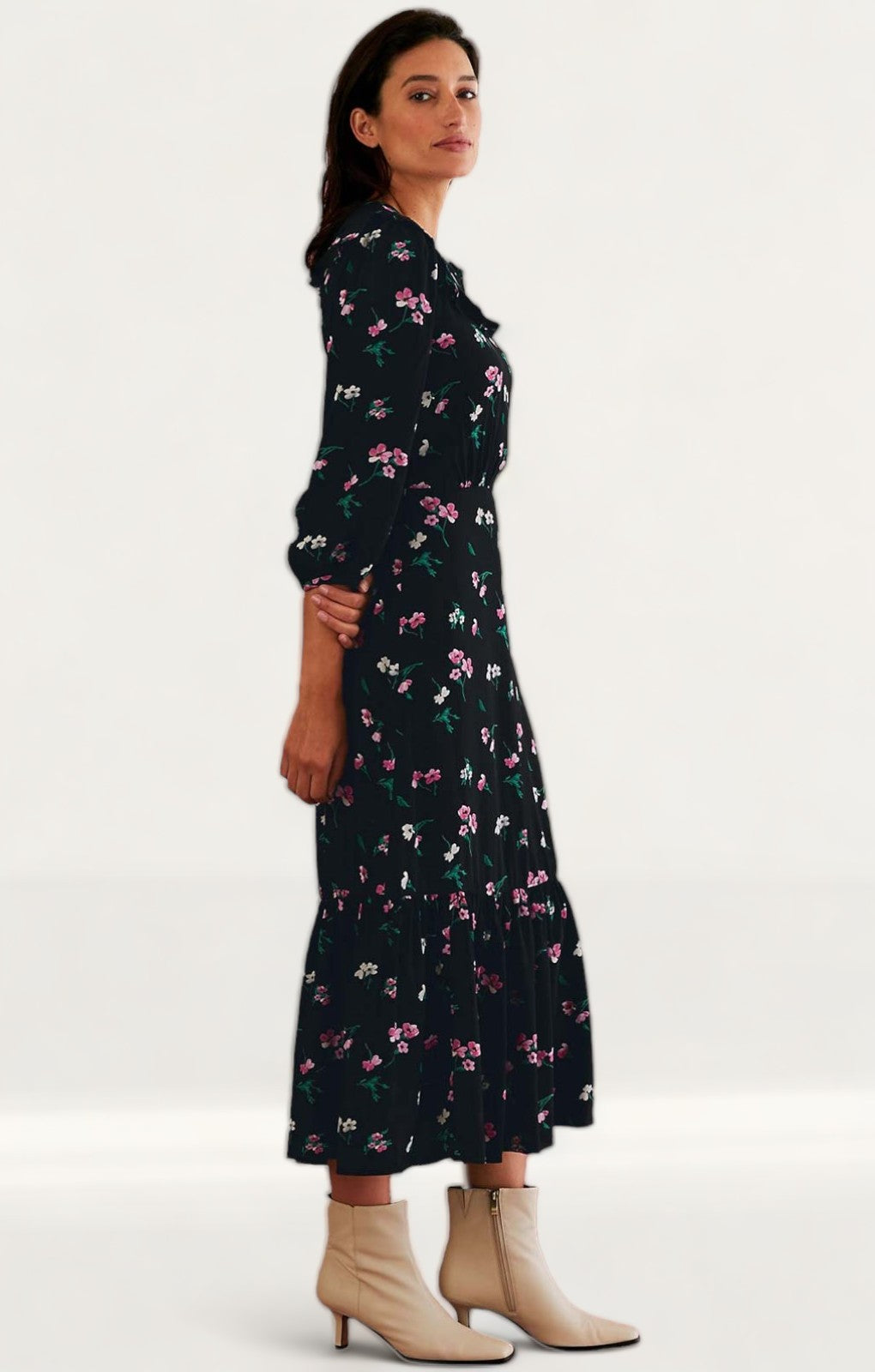 M&S X Ghost Floral Frill Detail Midi Tea Dress