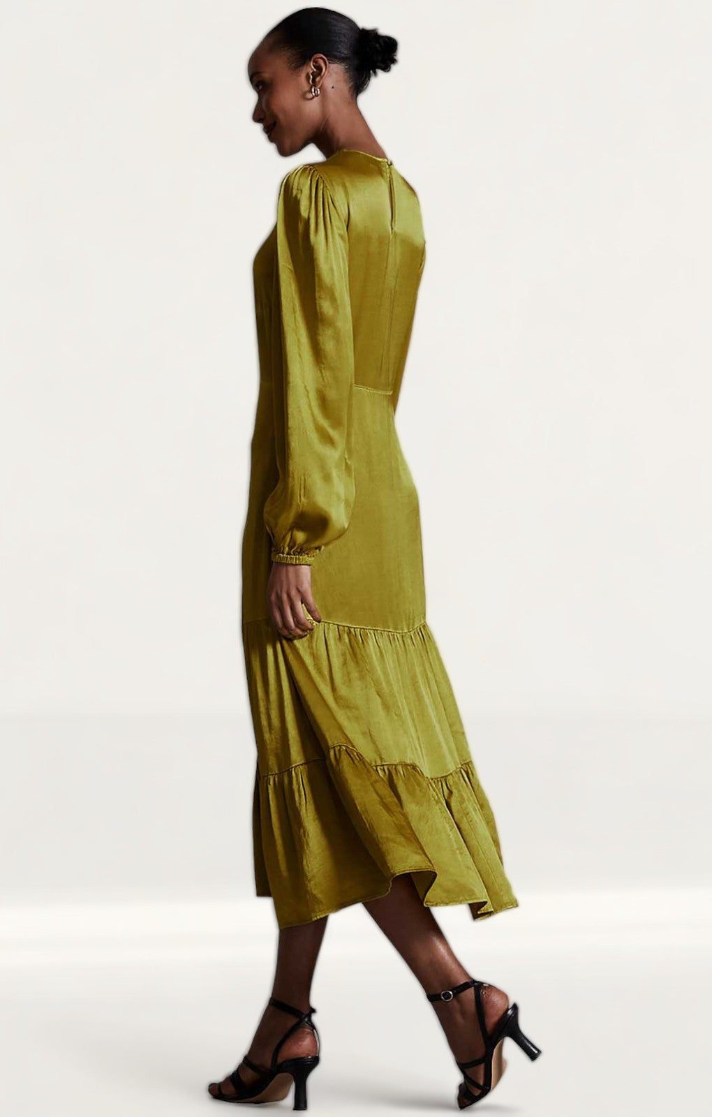 M&S X Ghost Satin Tiered Midi Dress
